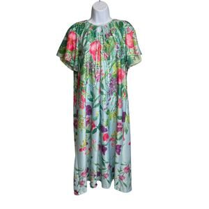 Vintage Another Glance Women's Green Hawaiian Print Kaftan Est.‎ Size L/XL Aloha